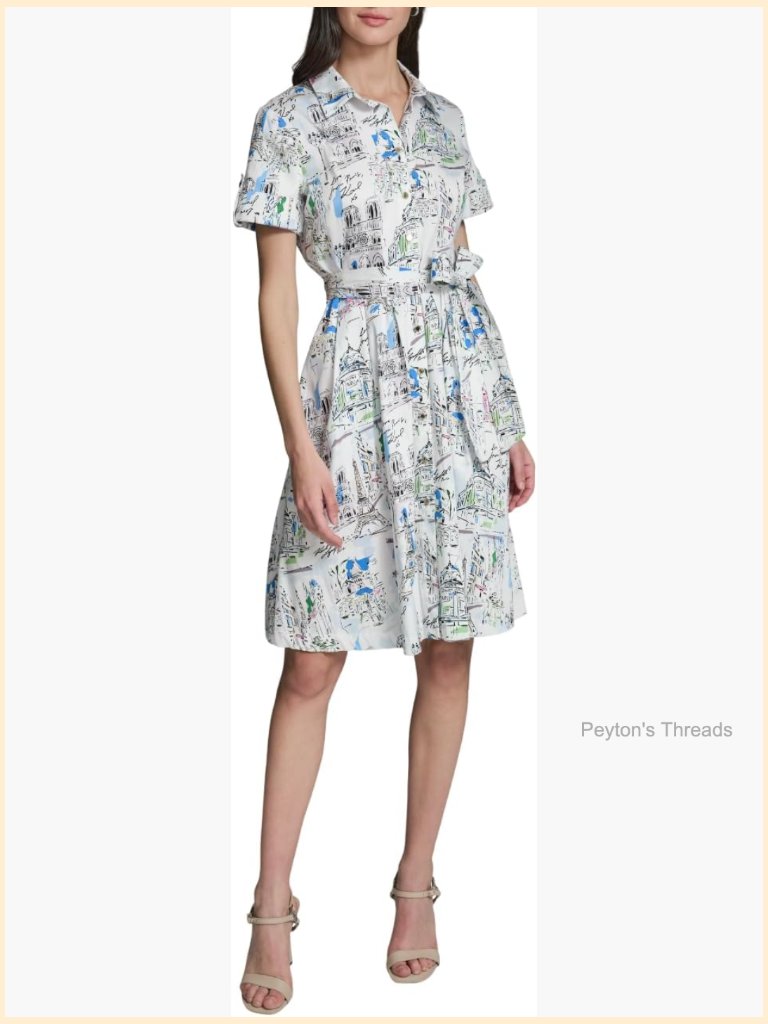 Short Sleeve Collared Neck All Over Whimsy Print Button Down Midi Dress